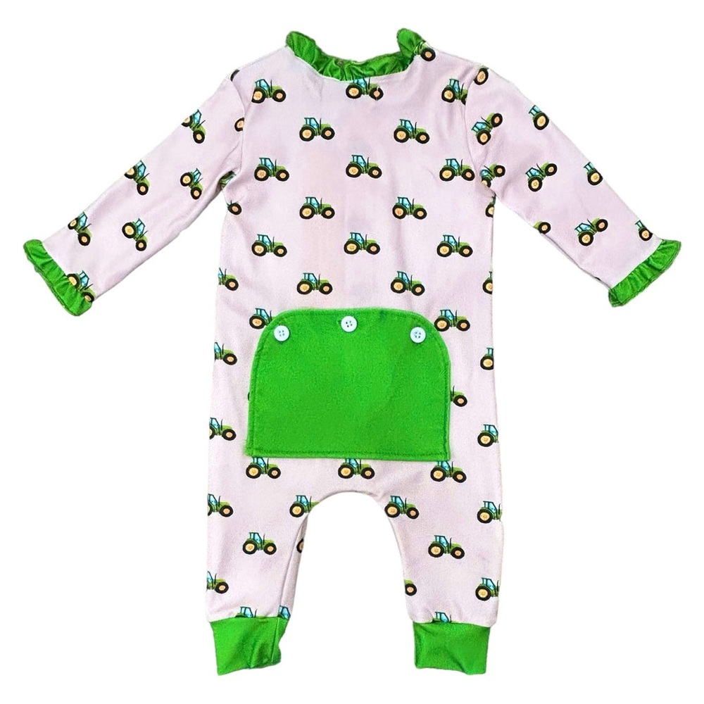 SugarBee Clothing Co. - Precious Ruffle Buttflap Tractor Pajamas - BNWT! - Picture 3 of 6